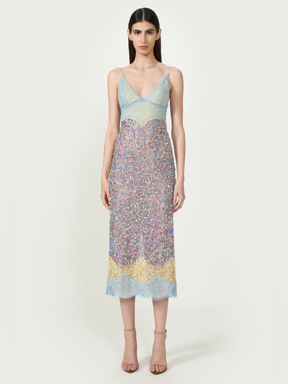 Costarellos Alessia Chantilly Lace Sequined Midi Dress